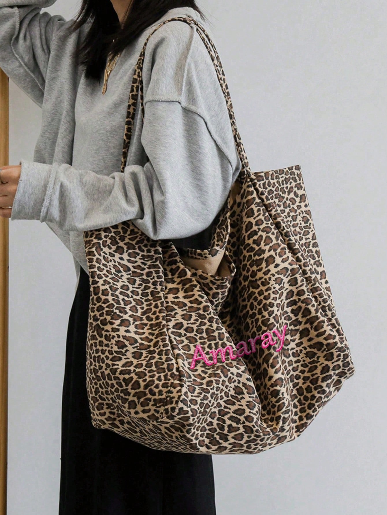 カスタム名ヒョウ柄トートバッグ女性大容量ショルダーバッグカジ - Women Bags Name のレビューと価格