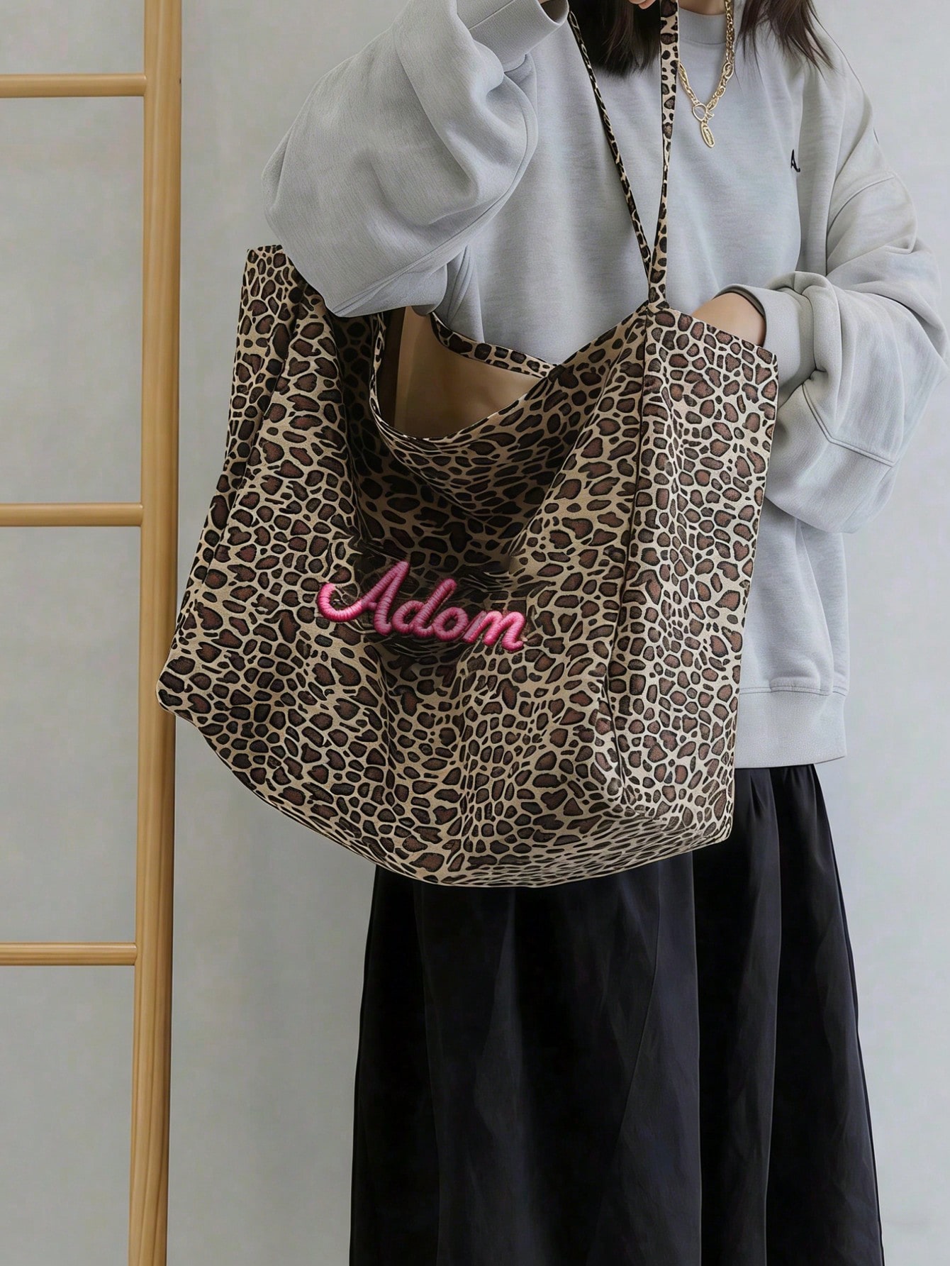 カスタム名ヒョウ柄トートバッグ女性大容量ショルダーバッグカジ - Women Bags Name のレビューと価格