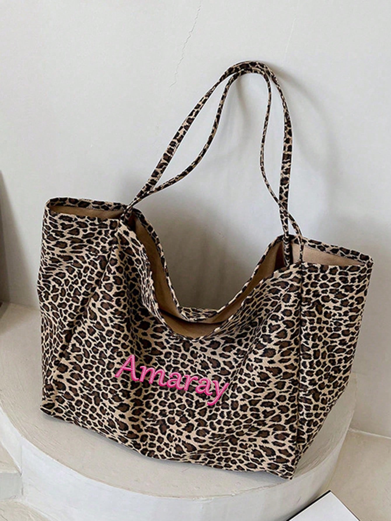 カスタム名ヒョウ柄トートバッグ女性大容量ショルダーバッグカジ - Women Bags Name のレビューと価格