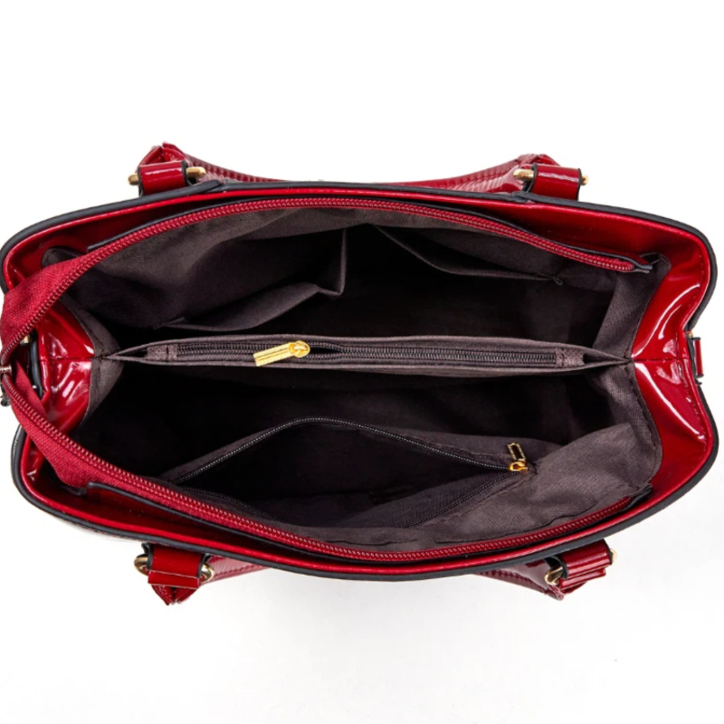 3ピースプリント柄パテントレザー女性用バッグセット、高級PU - Women Bags Leather のレビューと価格