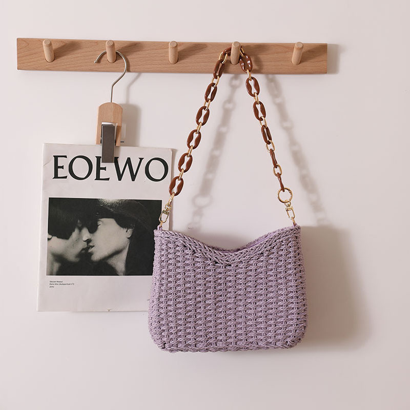 女性用麦わらバッグ：ビーチでの休暇に最適な無地ショルダーバッ - Woven Straw Bag のレビューと価格