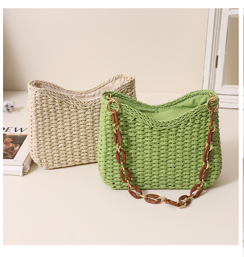 女性用麦わらバッグ：ビーチでの休暇に最適な無地ショルダーバッ - Woven Straw Bag のレビューと価格