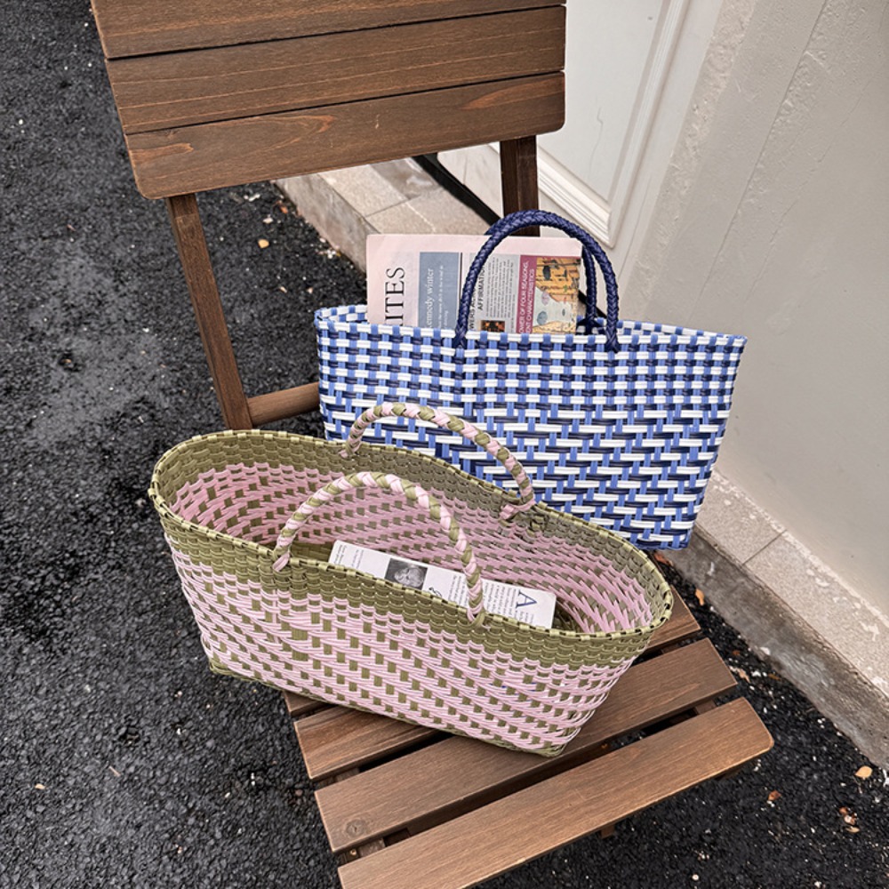 かわいいPVCハンドバッグ織りバッグ大容量ボヘミアンビーチト - Women'S Bags Holiday のレビューと価格