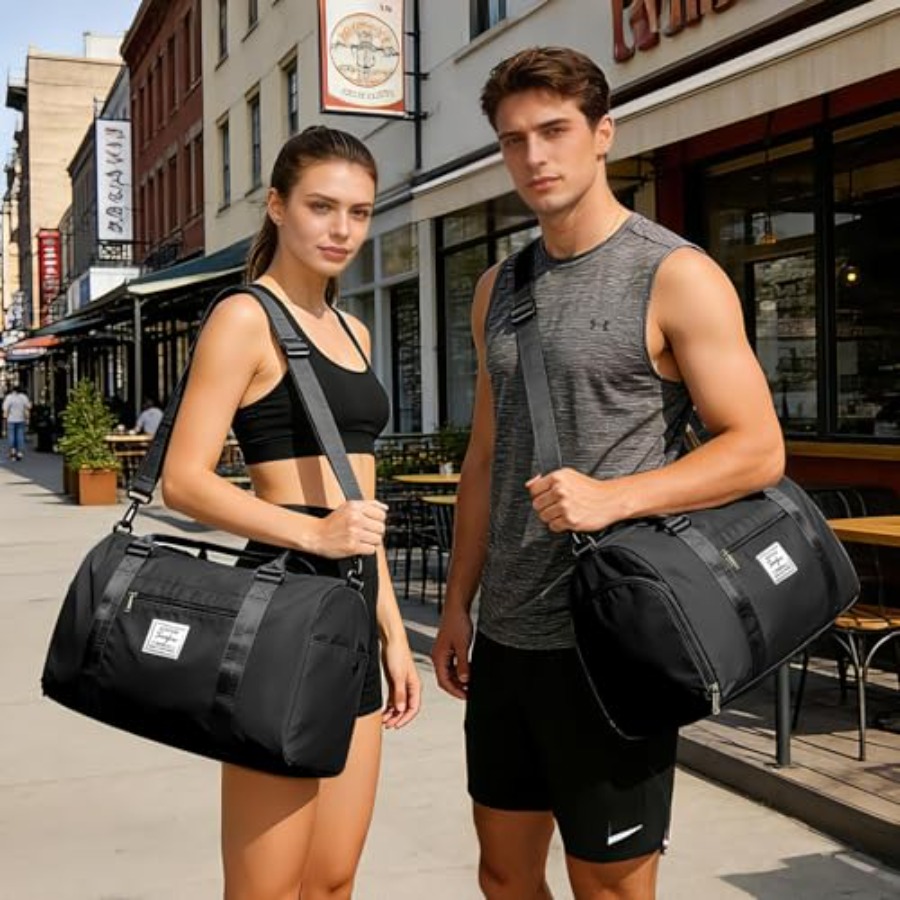 小さめの黒いスポーツジムダッフルバッグ、男女兼用、旅行用トー - Women Bags Leather のレビューと価格