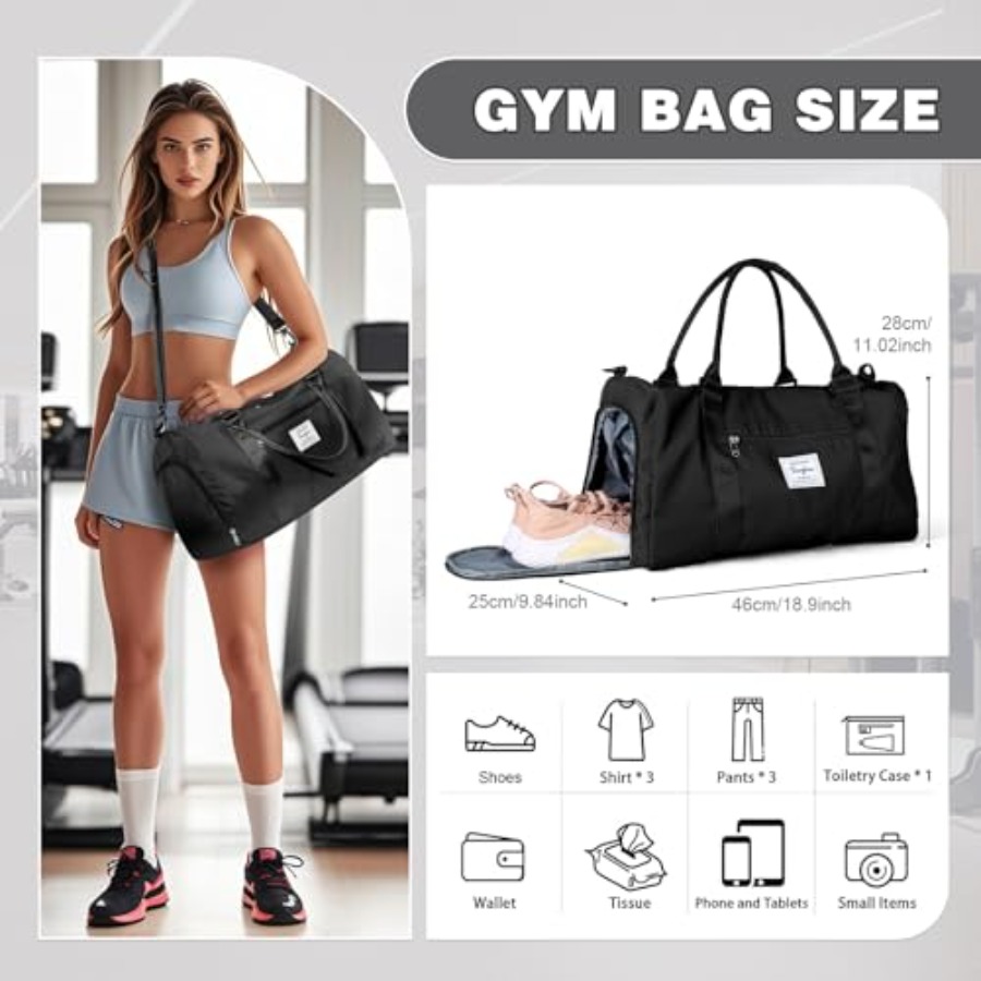 小さめの黒いスポーツジムダッフルバッグ、男女兼用、旅行用トー - Women Bags Leather のレビューと価格