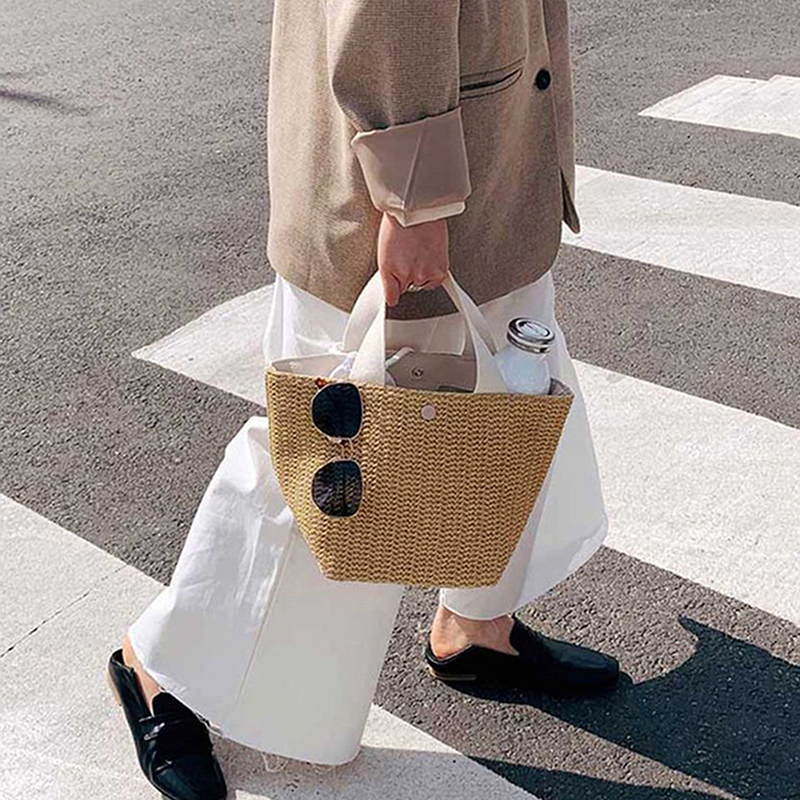 エレガントなわら編みハンドバッグ女性用レトロファッショントッ - Women'S Bags Holiday のレビューと価格