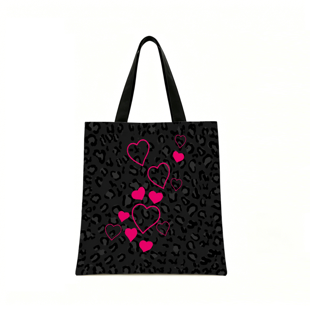 黒のレオパード柄とピンクのハート柄のトートバッグとお揃いのコ - Women Bags Gift のレビューと価格