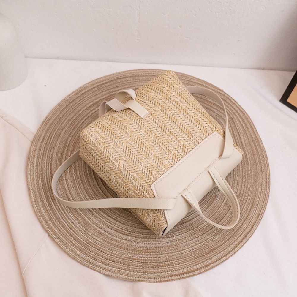 ファッションPUレザーストローバックパックレトロデザインヴィ - Woven Straw Bag のレビューと価格