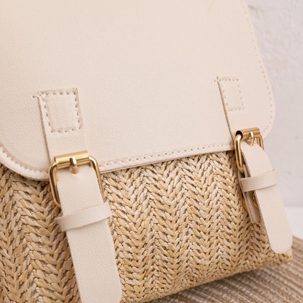 ファッションPUレザーストローバックパックレトロデザインヴィ - Woven Straw Bag のレビューと価格