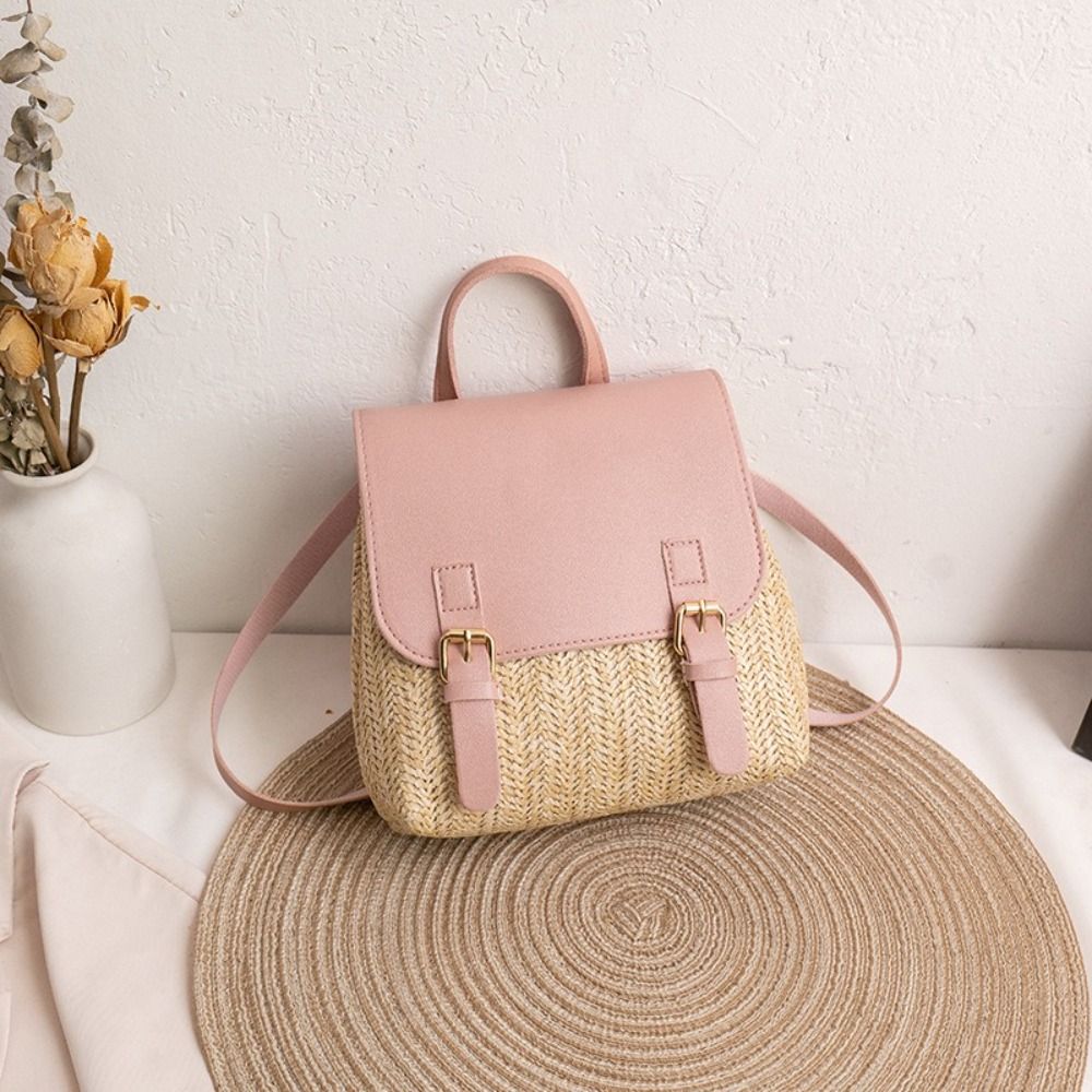 ファッションPUレザーストローバックパックレトロデザインヴィ - Woven Straw Bag のレビューと価格