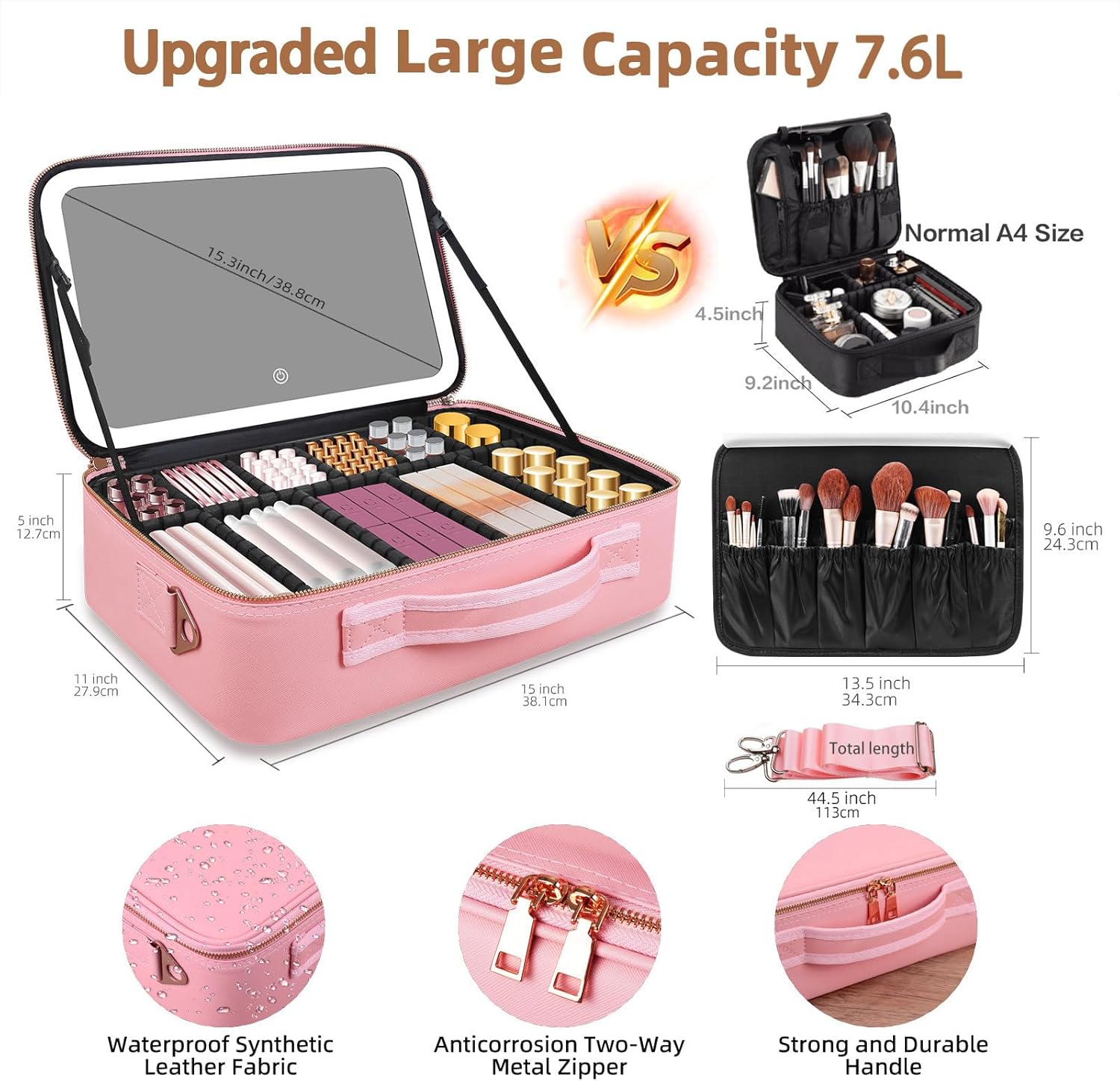 大容量メイクアップバッグ 15インチ×11インチ LEDミラ - Women Bags Large のレビューと価格
