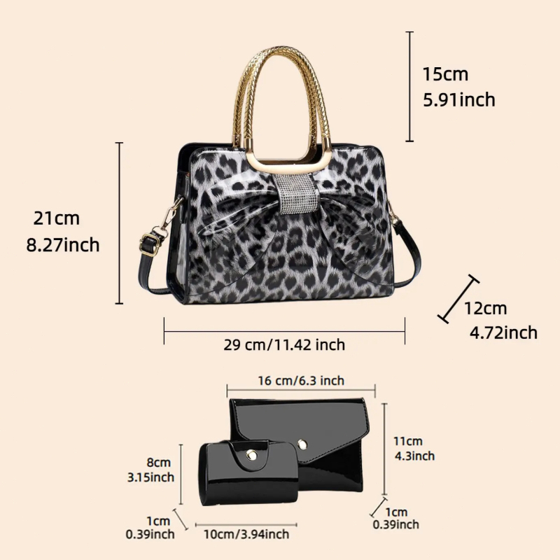 バタフライノットヒョウ柄レディースバッグ、高品質PU素材サッ - Women Bags Large のレビューと価格